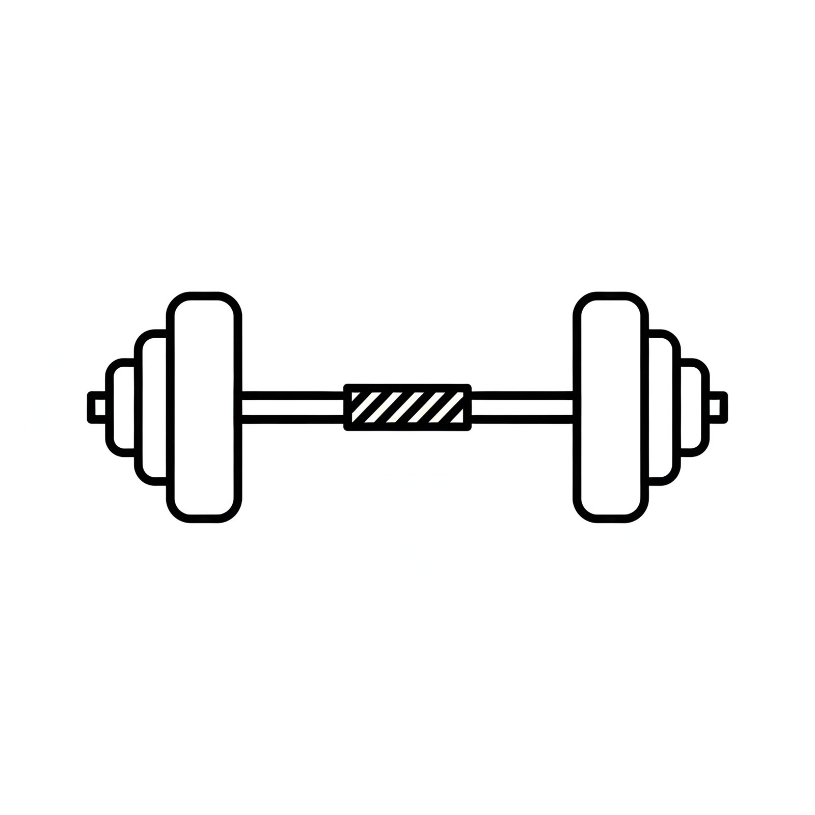 Flat vector barbell icon with weight plates in simple minimalist style representing strength training