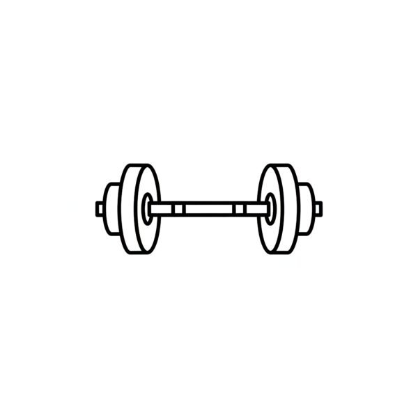 Flat vector outline barbell icon with weight plates in minimal line art style for fitness design