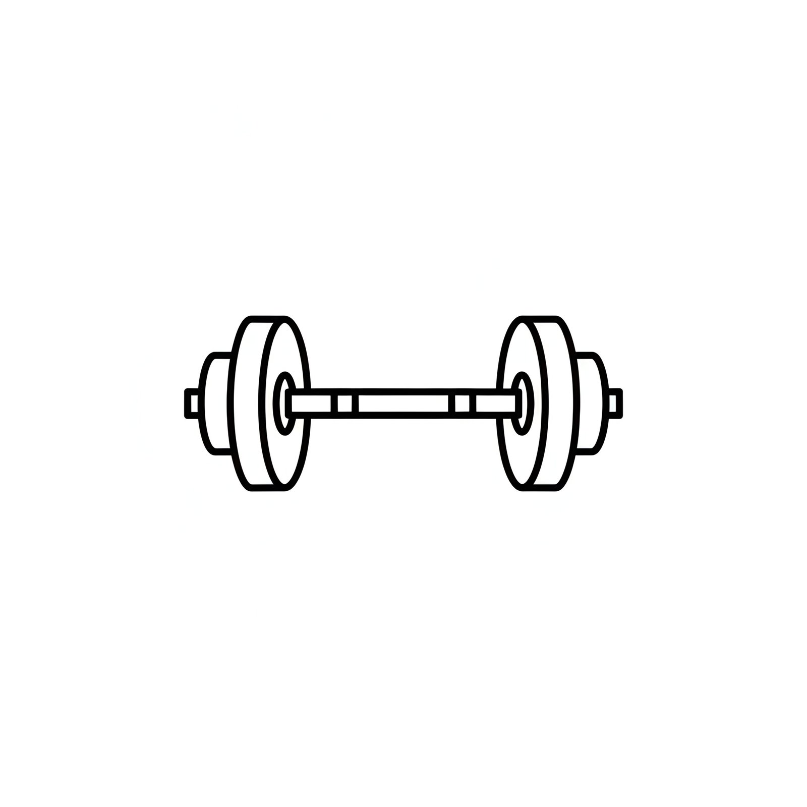 Flat vector outline barbell icon with weight plates in minimal line art style for fitness design
