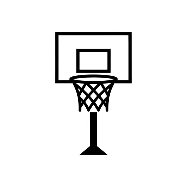Flat vector basketball hoop with backboard and net in minimal line art style on white background