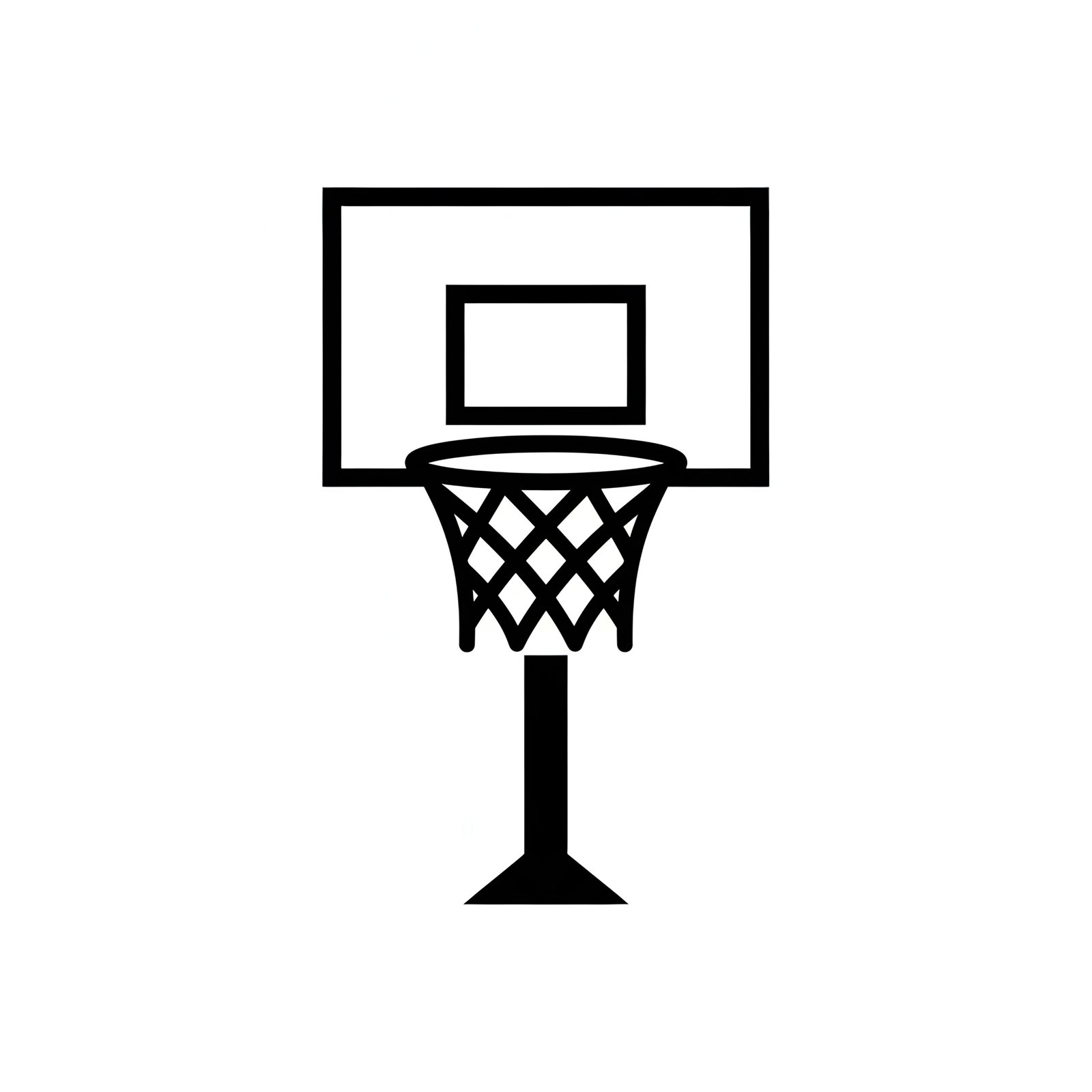 Flat vector basketball hoop with backboard and net in minimal line art style on white background
