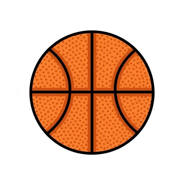 Flat vector basketball icon with orange textured surface and black lines on white background