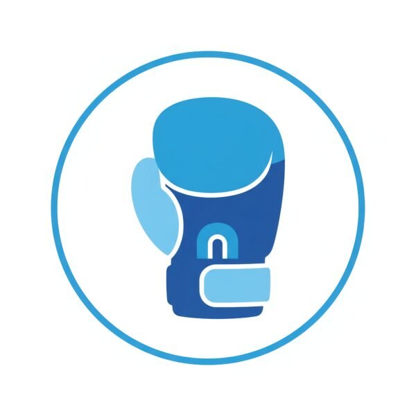 Flat vector blue boxing glove icon in simple minimalist style representing boxing and combat training