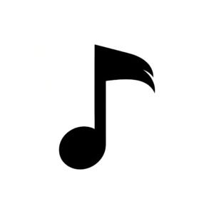 Flat vector black music note icon in simple minimalist style representing music and audio