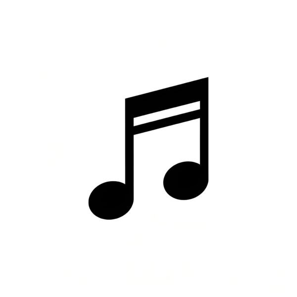 Flat vector icon of a black music note, bold lines, multimedia design, isolated on white.