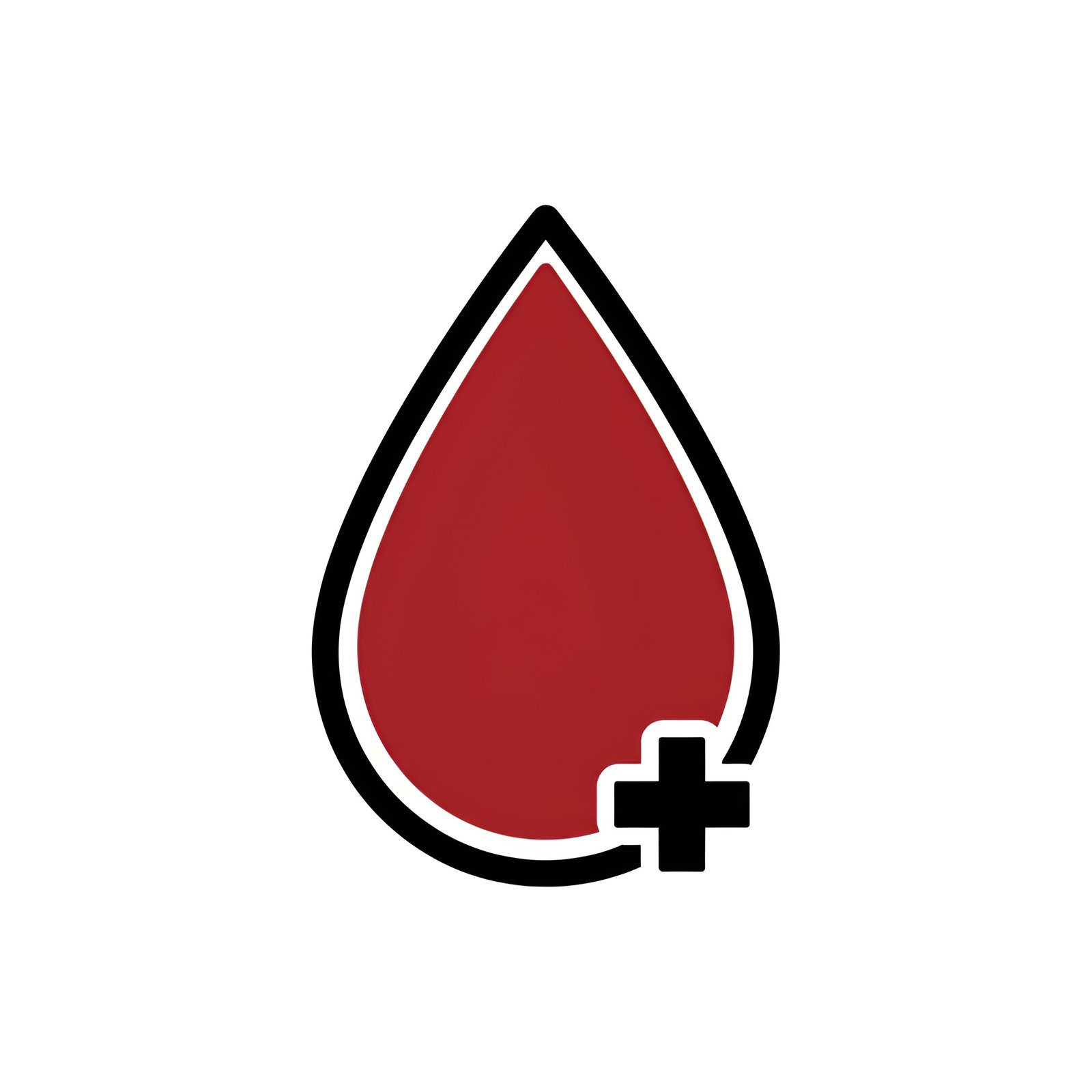 Flat vector blood drop with medical cross icon representing blood donation and healthcare services