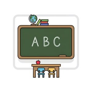 Flat vector chalkboard icon with ABC letters written representing education and elementary learning