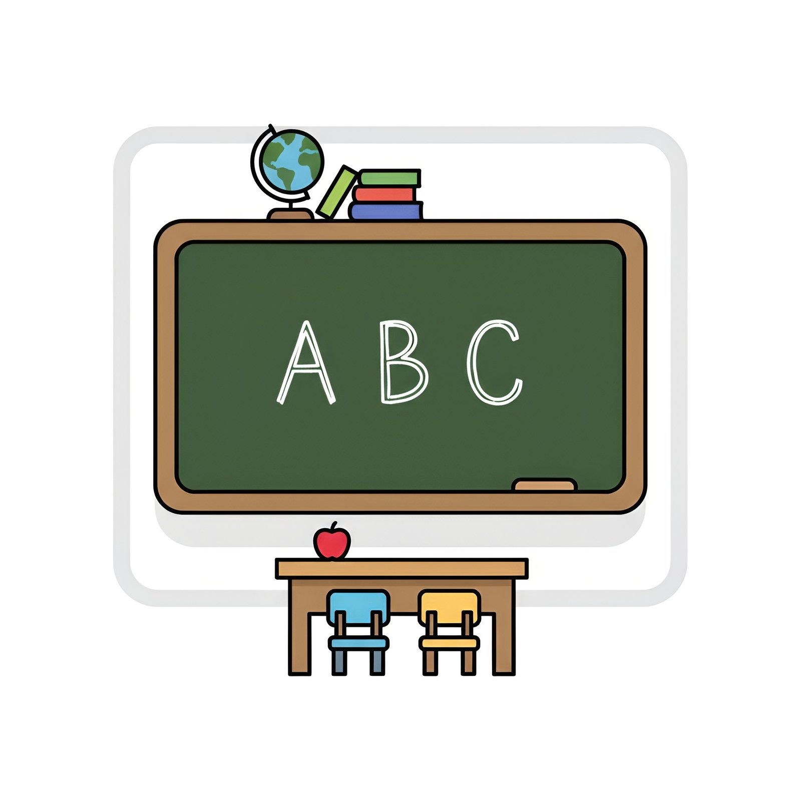 Flat vector chalkboard icon with ABC letters written representing education and elementary learning