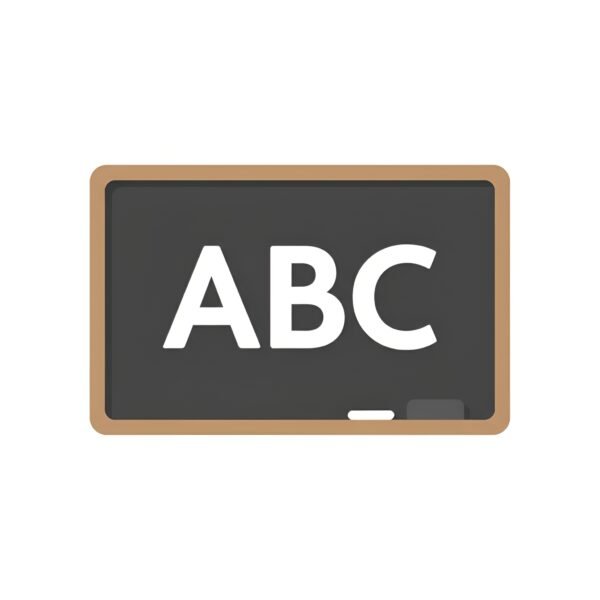 Flat vector chalkboard icon with ABC letters representing elementary education and classroom teaching