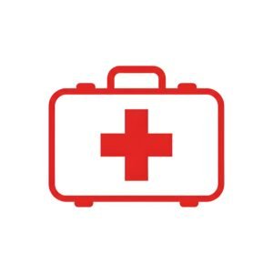 Flat vector first aid kit icon with red cross symbol representing emergency medical supplies and health safety