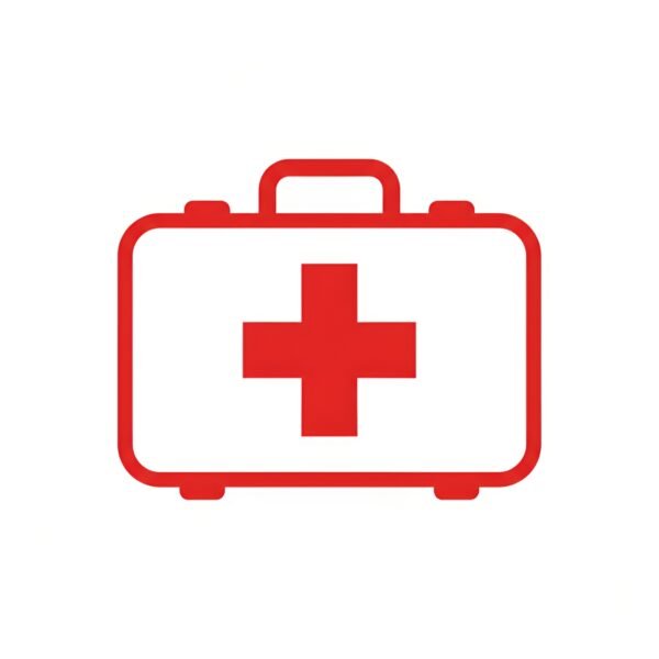 Flat vector first aid kit icon with red cross symbol representing emergency medical supplies and health safety