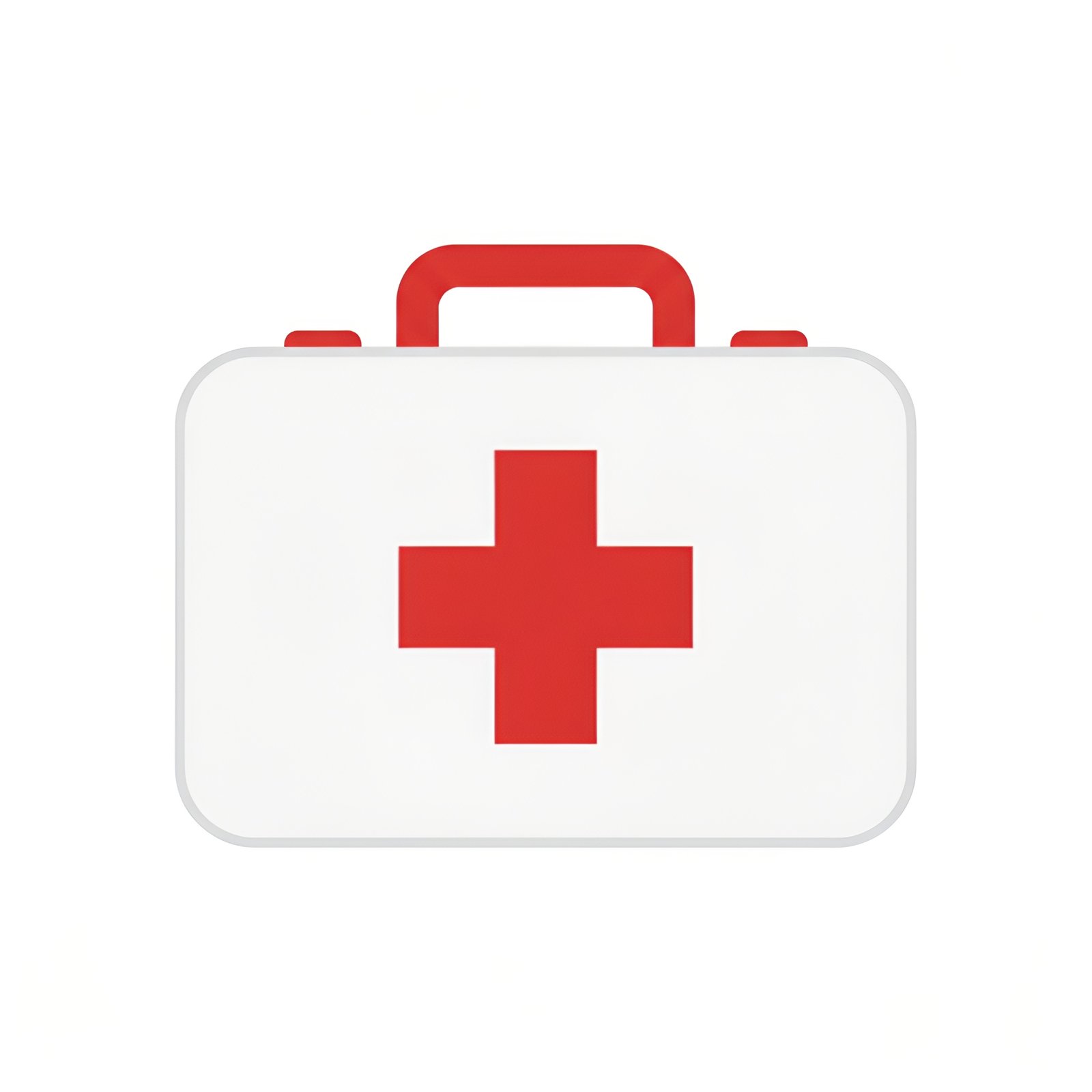 Flat vector first aid kit icon with prominent red cross representing emergency medical care and safety