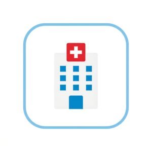Hospital building icon with red cross symbol on top representing medical facility and healthcare services