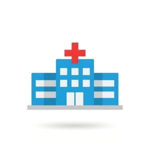 Flat vector hospital building icon in simple minimalist style representing medical facility