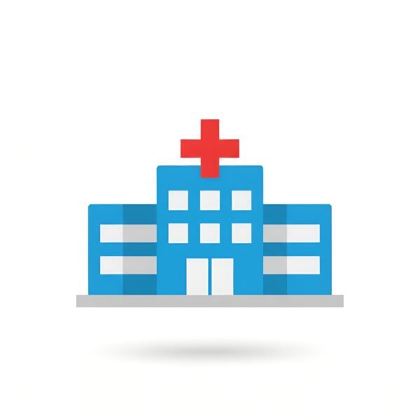 Flat vector hospital building icon in simple minimalist style representing medical facility