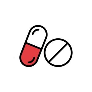 Flat vector icon of pill and capsule representing medication and pharmaceutical products