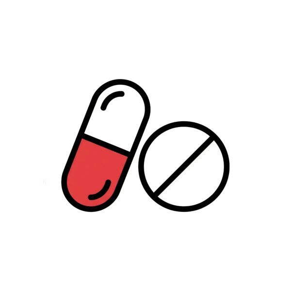 Flat vector icon of pill and capsule representing medication and pharmaceutical products