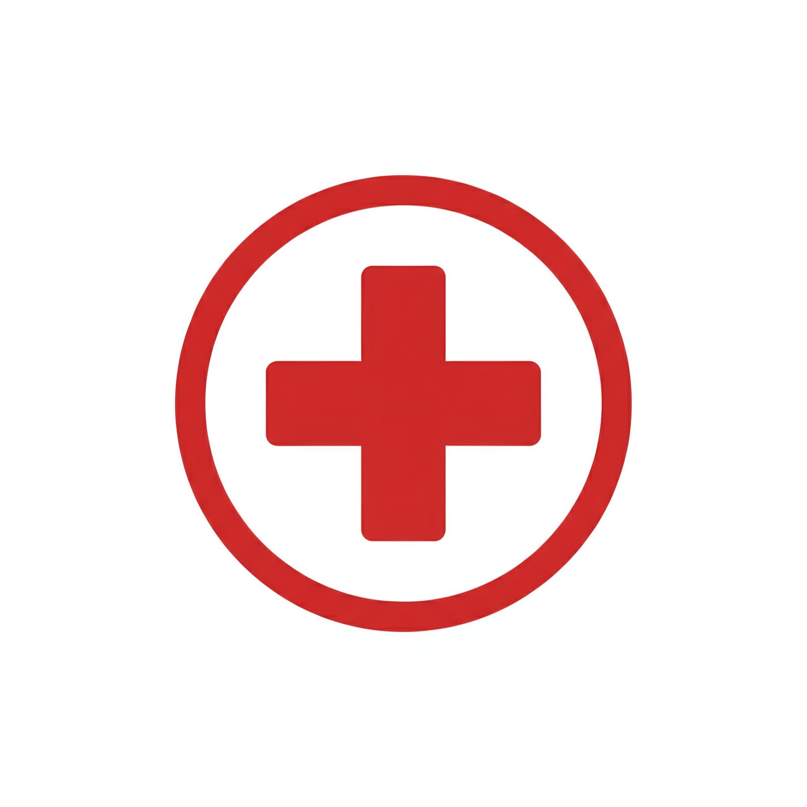 Flat vector icon of bold red cross symbol inside circle for medical and emergency use