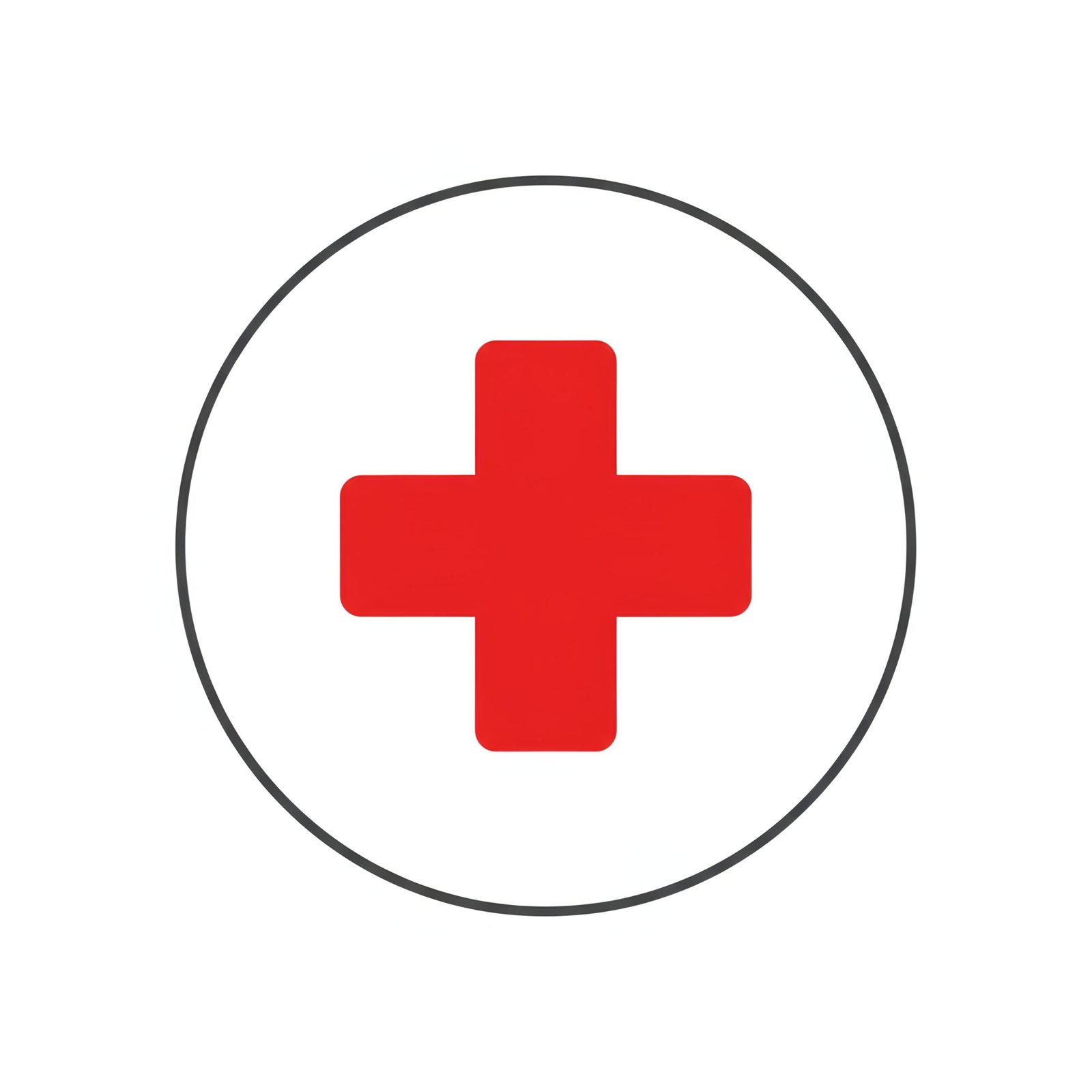 Flat vector icon of red cross symbol inside circle for medical and healthcare use
