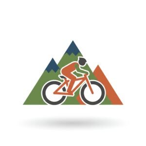 Flat vector mountain bike icon, side silhouette, modern simple shapes, isolated on white, ideal for competition, sport, outdoor and adventure related projects