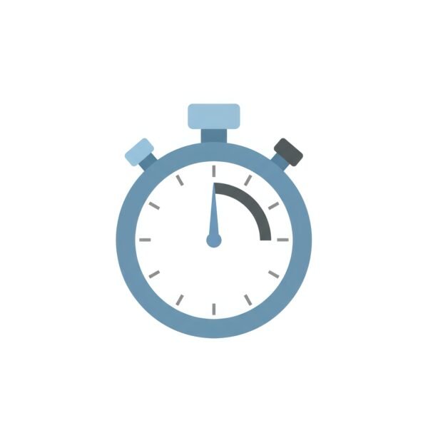 Sleek flat vector stopwatch icon featuring a minimalist design in calming blue and gray tones set against a clean white background.
