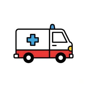 Flat vector style ambulance icon representing emergency medical services and healthcare response