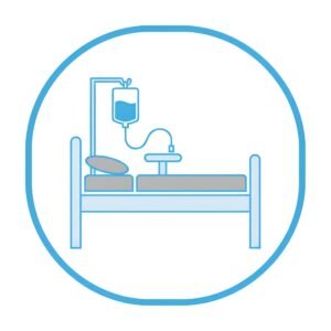 Flat vector hospital bed icon in simple minimalist style representing patient care and medical facilities