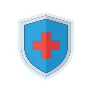 Flat vector shield icon with a medical cross on white background—healthcare illustration