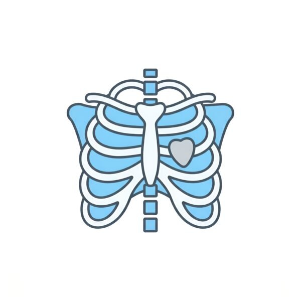 Minimalist flat vector icon of a ribcage x-ray scan, set against a clean white background. Ideal for medical and healthcare diagnostic themes.