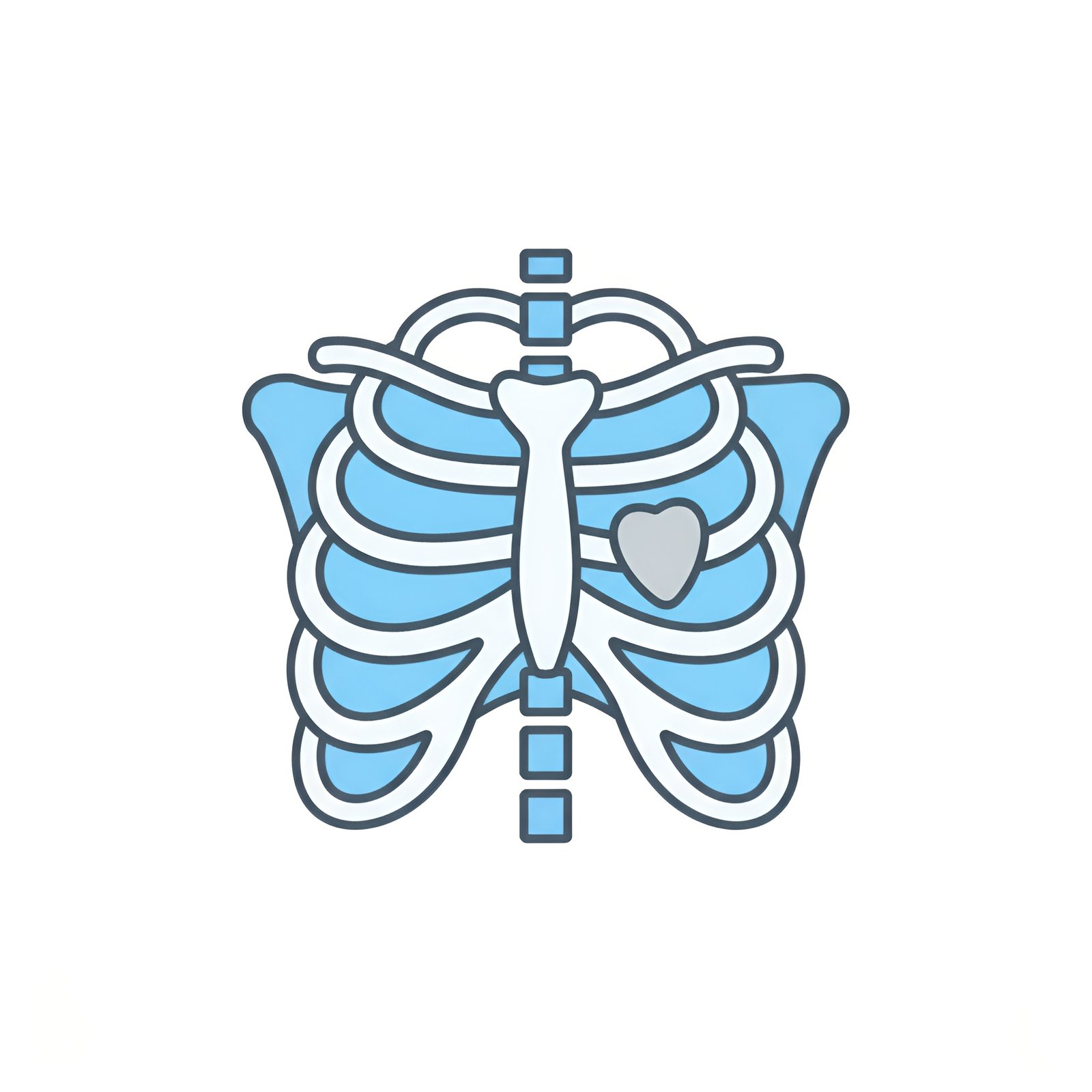 Minimalist flat vector icon of a ribcage x-ray scan, set against a clean white background. Ideal for medical and healthcare diagnostic themes.
