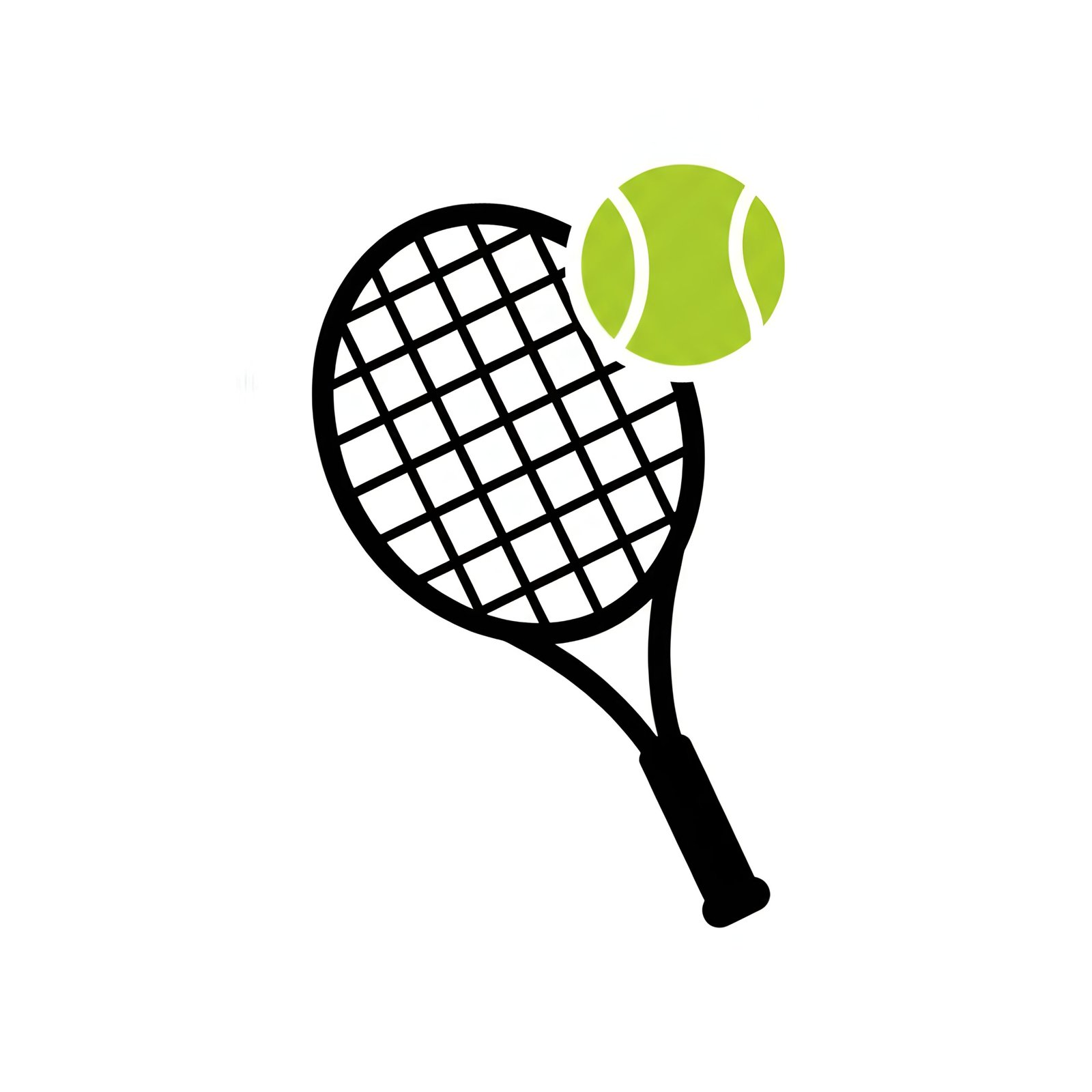 Flat vector tennis racket and ball icon in simple minimalist style representing tennis sport and play