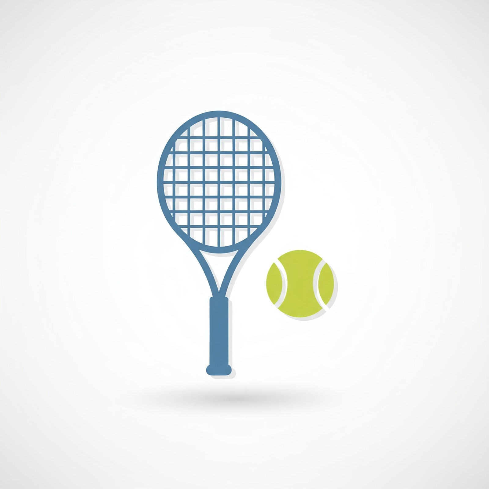 Minimal flat vector tennis racket and ball icon in simple line art style representing tennis sport