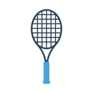 Flat vector tennis racket icon in simple minimalist style representing tennis equipment and sport