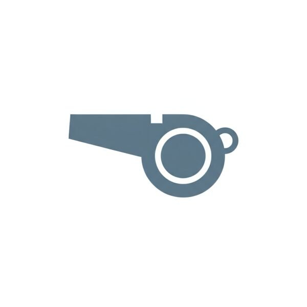 Flat vector icon of a whistle in blue or gray outline—free graphic for sports, coaching or minimalist visuals.