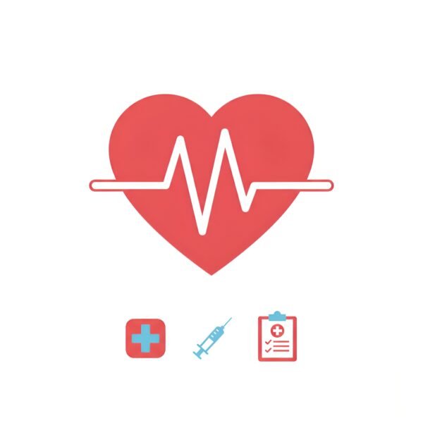 Minimal flat vector illustration of a heart with an ECG line, healthcare icon set design on white background