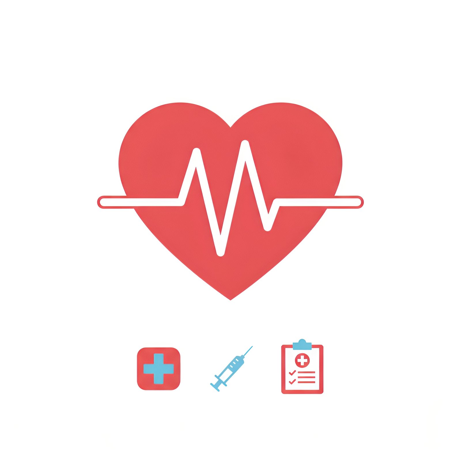 Minimal flat vector illustration of a heart with an ECG line, healthcare icon set design on white background