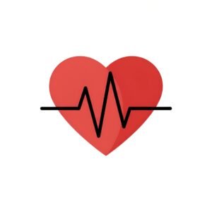 Minimal flat vector illustration of heart with ECG line representing cardiac health and heart monitoring