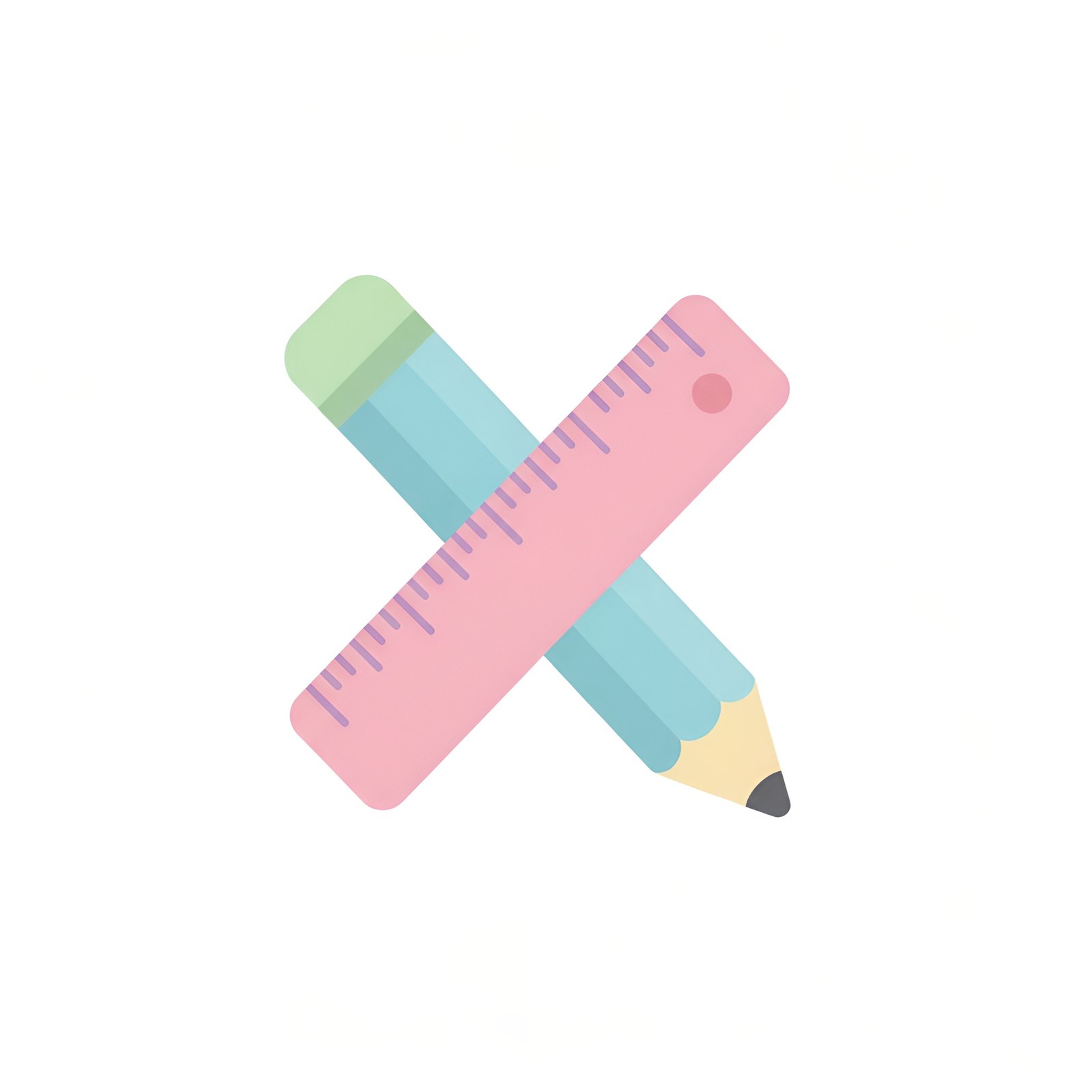 pastel colors Flat vector icon of a pencil and ruler crossing each other, simple education theme, isolated on white.