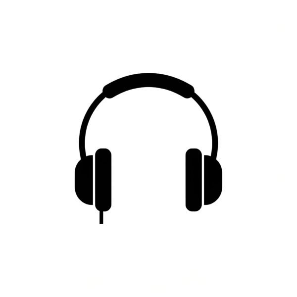 Black vector flat headphones silhouette icon in minimalist style representing audio listening