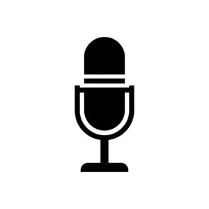Black vector flat microphone silhouette icon in simple minimalist style for audio and recording applications