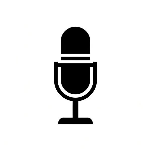 Black vector flat microphone silhouette icon in simple minimalist style for audio and recording applications