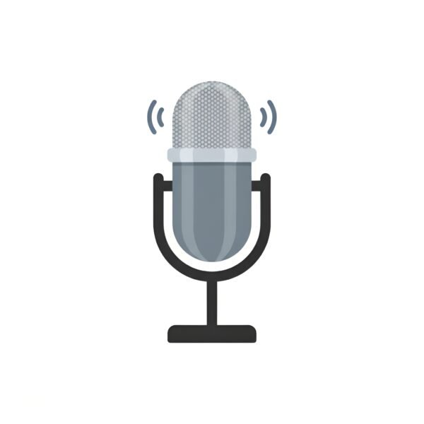 Vector flat microphone icon in simple minimalist style representing audio recording and voice input