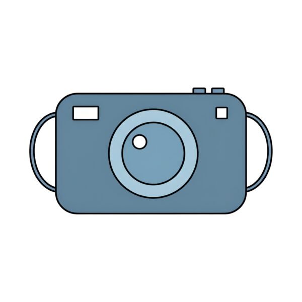 Vector flat style camera icon, simple design, isolated on white background.