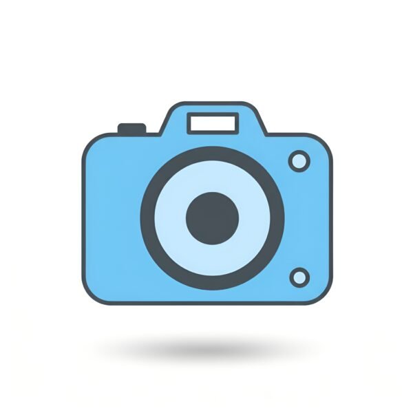 Vector flat style camera icon, simple design, isolated on white background.