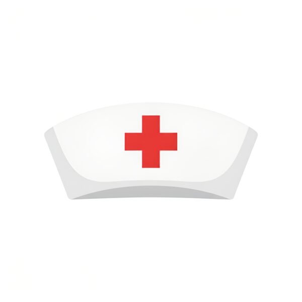 Vector style icon of nurse cap with red cross symbol representing healthcare and nursing profession