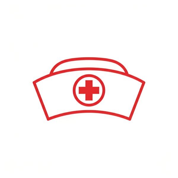 Vector style nurse cap icon with red cross symbol for nursing and healthcare professional representation