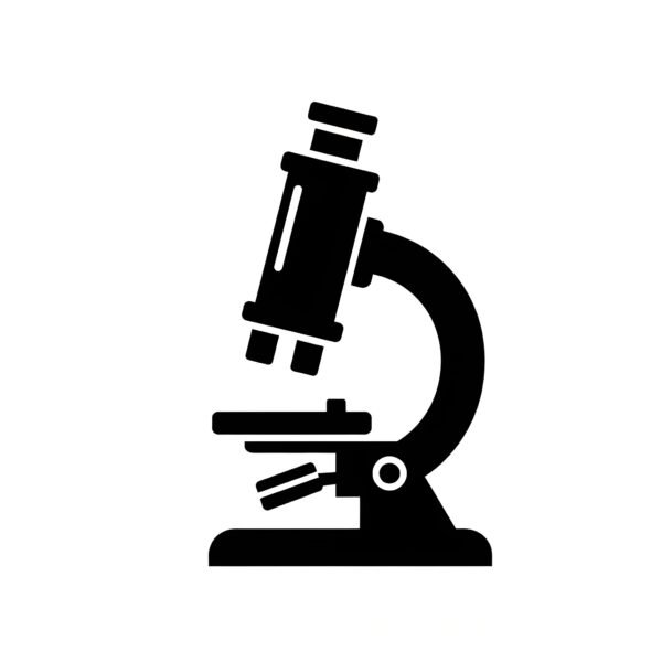 Vector style black microscope icon representing scientific research and laboratory analysis