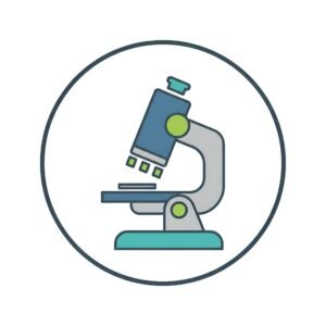 Rounded vector style microscope icon, flat modern laboratory symbol, isolated on white background.