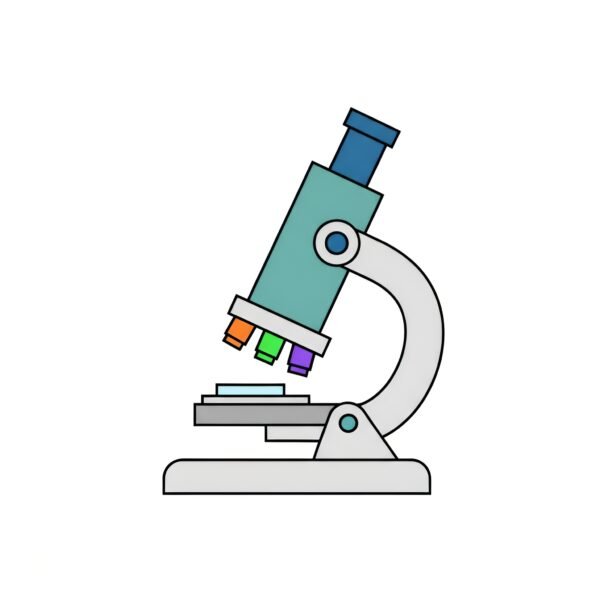 Vector style microscope icon representing scientific research and laboratory equipment