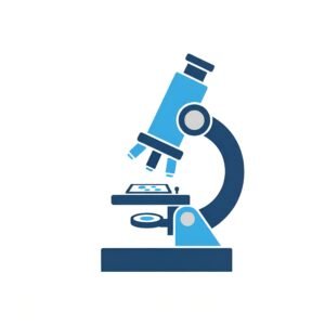 Flat vector-style microscope icon, a sleek modern symbol for laboratories, set against a clean white background.